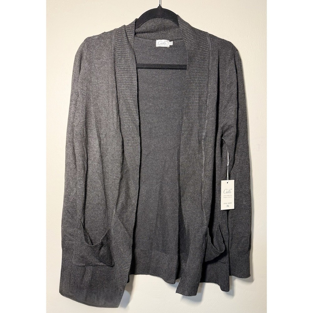 Cielo Open Front Cardigan Sweater Womens Size 2XL Gray Pockets Long Sleeve NWT